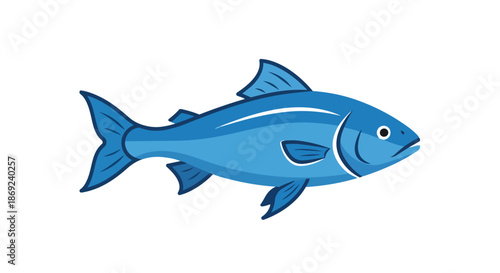 Vibrant blue fish illustration showcasing a streamlined aquatic creature with a clean, flat design, suitable for marine life or healthy food choices