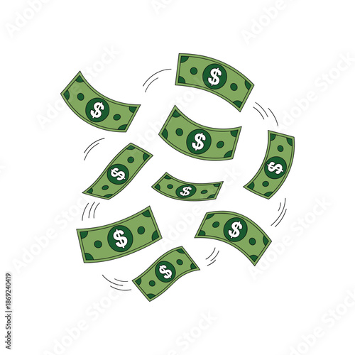 Flying Dollar Bills Isolated on Whit