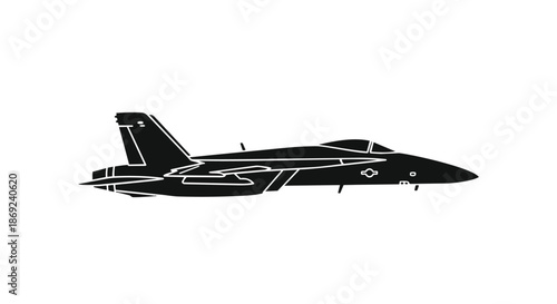 Vector graphic depicting a powerful supersonic military combat aircraft silhouette against a clean white backdrop representing aviation speed and
