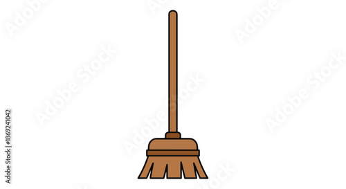 A cheerful domestic cleaning tool icon featuring a classic sweeping instrument with a sturdy handle and efficient bristles for household chores on a