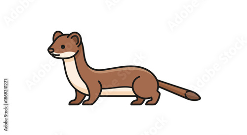 Adorable minimalist weasel illustration featuring a slender brown body with creamy underbelly and a curious gaze a charming simple animal graphic