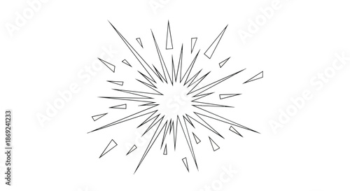Dynamic monochrome graphic illustration of a sharp, radiating energy burst or shattered glass effect