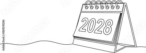 2028 desk planner new year calendar vector. Desk calendar displaying the year 2028 icon silhouette.