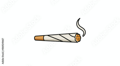 Stylized illustration of a lit hand-rolled smoking article producing a plume of white smoke on a clean background