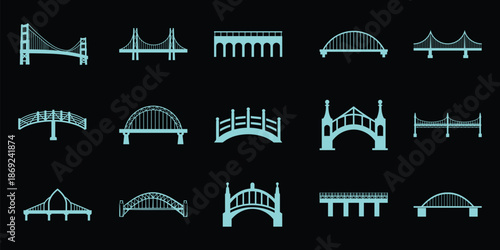 Collection of Diverse Bridge Silhouettes on a Black Background