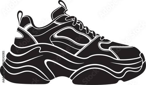 Vector illustration of sport shoes isolated on a white background featuring a digital circuit board pattern and tech line art for a modern engineering concept design