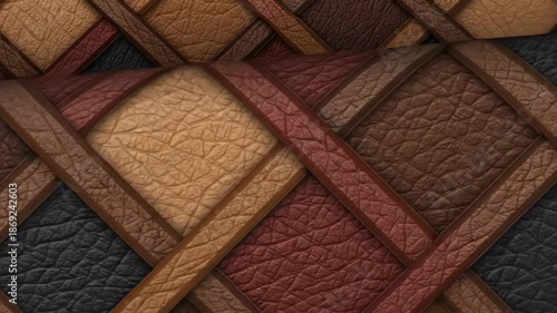 Interwoven leather tile texture featuring rich earthy tones and multicolor panels.