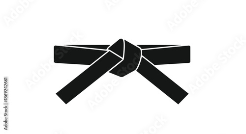 A profound emblem of peak martial arts accomplishment featuring a perfectly tied black belt against a pristine white backdrop. It represents