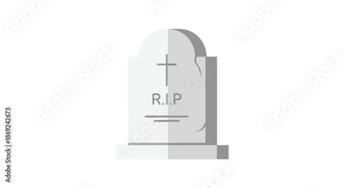 A profound minimalist icon depicting a gravestone, featuring a poignant cross and "R.I.P." inscription, embodying themes of memory, peace, and