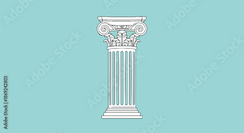Elegant classical column illustration on a calming teal background, representing architectural strength and timeless design. A detailed line art