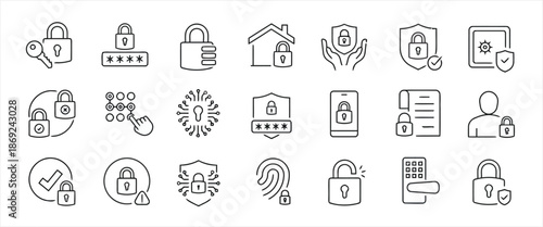 Set of security line icons vector illustration