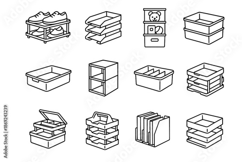 Divider bin vector tray tiers stackable insert organizer tier icon set stack