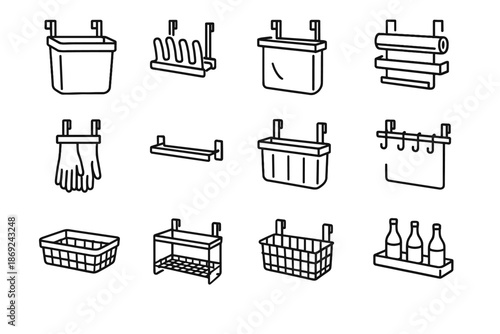 Bottle gloves inner trash small icon organizer mini towel hanging cabinet vector