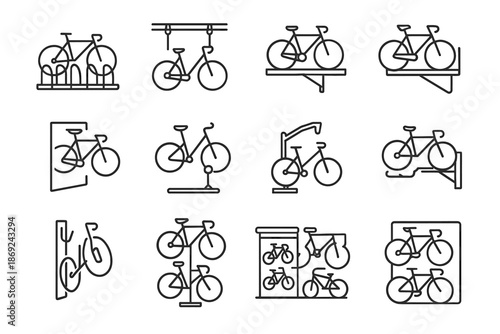 Rack stand frame crossbar bike support storage icon stackable vector