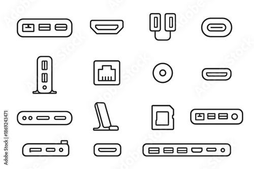 Symbol c cable dock input expansion slot vector structure icon usb