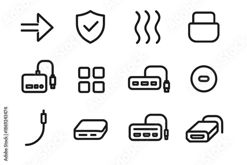 Line signal usb transfer support stable vector c head dock grid icon