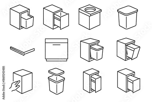 Icon shape vector panel support drawer icons slim trash bin removable box