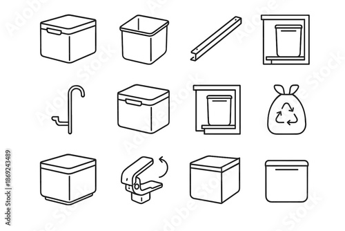 Bag tray vector hinge grip hook compact bin container icon front mark