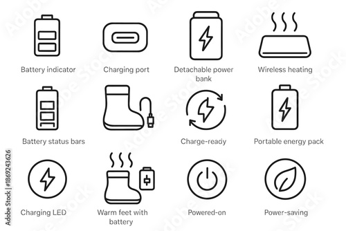 Heating view bank energy led charging icon rechargeable vector foot warmers battery