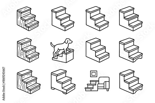 Stairs compact setup dog icon strip pet base wood vector support wooden