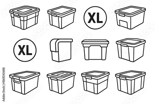 Deep sketch base box container wide bin icons stacking icon storage vector