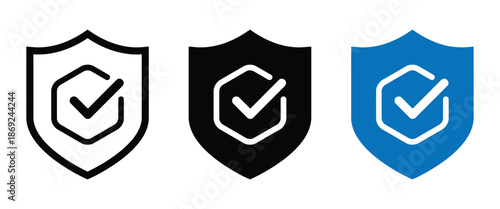 Set of Shield Security Protection Safety Guarantee Privacy Guard Vector Icon in Flat Outline and Glyph Style Isolated on White Background