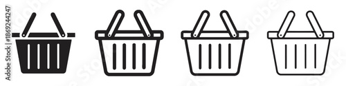 Set of Shopping Basket Icons in Varying Line Thickness Isolated on White Background Vector Grocery Basket Market Basket Store Retail Purchase Container Basketful
