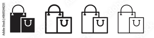 Set of Shopping Bag Icons in Varying Line Thickness Isolated on White Background Vector Illustration Promotion Gift Customer Market Package Handle Paper Bag Plastic Bag