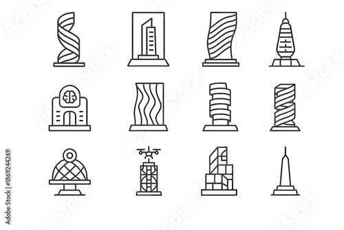 Hologram beam futuristic icon dome energy vector building monument hub skyscraper icons