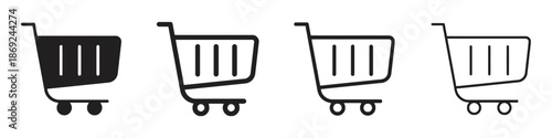 Set of Shopping Cart Icons in Varying Line Thickness Isolated on White Background Vector Art E Commerce Retail Online Store Commerce Trolley Market Add to Cart Buy