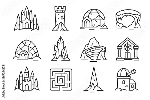 Amphitheater kingdom icicle snowflake vector icons ice palace icon glacier labyrinth temple