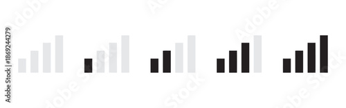 Set of Signal Strength Icons Showing Connection Indicators Mobile Cellular Wireless Representing Connectivity and Communication from Weak to Strong on White Background