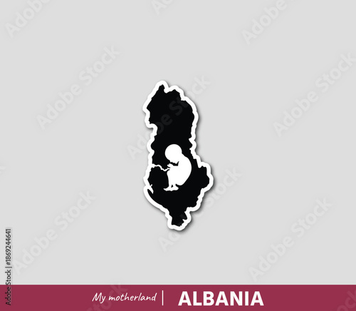 Powerful Albania map illustration symbolizing birth, roots and national identity. Emotional motherland concept blending geography and human origin.