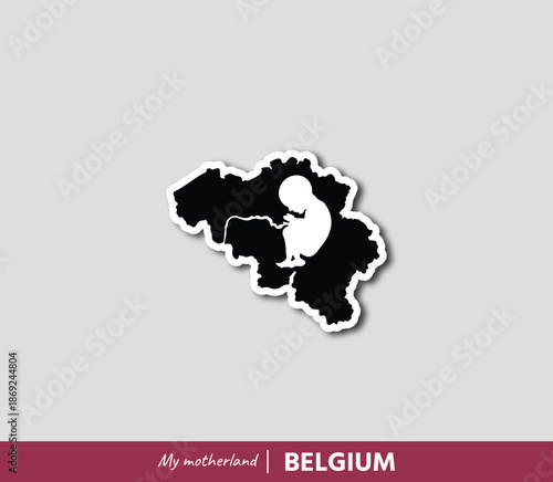Powerful Belgium map illustration symbolizing birth, roots and national identity. Emotional motherland concept blending geography and human origin.