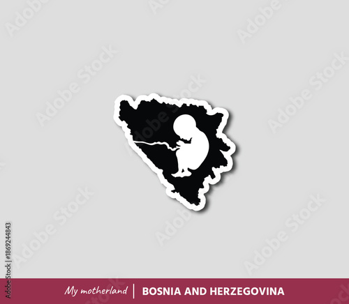 Powerful Bosnia and Herzegovina map illustration symbolizing birth, roots and national identity. Emotional motherland concept blending geography and human origin.