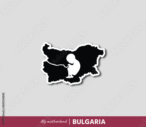 Powerful Bulgaria map illustration symbolizing birth, roots and national identity. Emotional motherland concept blending geography and human origin.