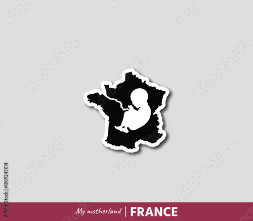 Powerful France map illustration symbolizing birth, roots and national identity. Emotional motherland concept blending geography and human origin.