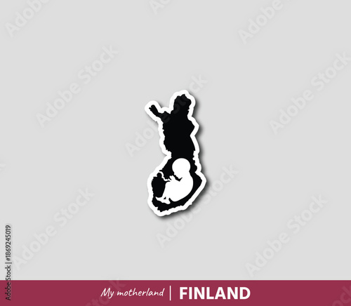 Powerful Finland map illustration symbolizing birth, roots and national identity. Emotional motherland concept blending geography and human origin.