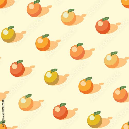 Orange seamless pattern of mandarin, tangerine in slightly different colors and ripeness