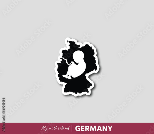 Powerful Germany map illustration symbolizing birth, roots and national identity. Emotional motherland concept blending geography and human origin.