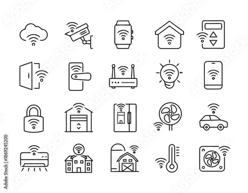 Set of Smart Home and Iot Icons Showcasing Automation and Connectivity of Home Appliances and Systems in Vector Style With Modern Design Exactly 200 Chars