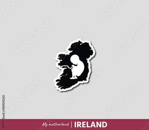 Powerful Ireland map illustration symbolizing birth, roots and national identity. Emotional motherland concept blending geography and human origin.