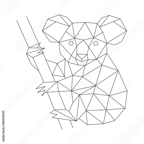 Polygonal line art of Koala bear clinging to a branch vector