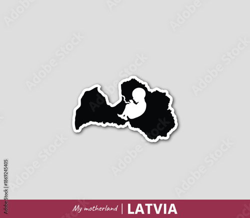 Powerful Latvia map illustration symbolizing birth, roots and national identity. Emotional motherland concept blending geography and human origin.