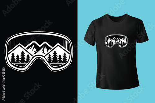 Snowboarder in Action T Shirt Design with Frosted Horizons and Mountain Landscape Vector Illustration Isolated on White Background Adventure and Conquer the Peaks