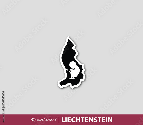 Powerful Liechtenstein map illustration symbolizing birth, roots and national identity. Emotional motherland concept blending geography and human origin.