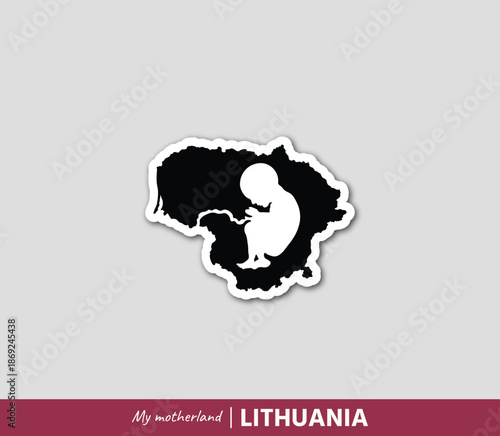 Powerful Lithuania map illustration symbolizing birth, roots and national identity. Emotional motherland concept blending geography and human origin.