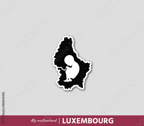 Powerful Luxembourg map illustration symbolizing birth, roots and national identity. Emotional motherland concept blending geography and human origin.