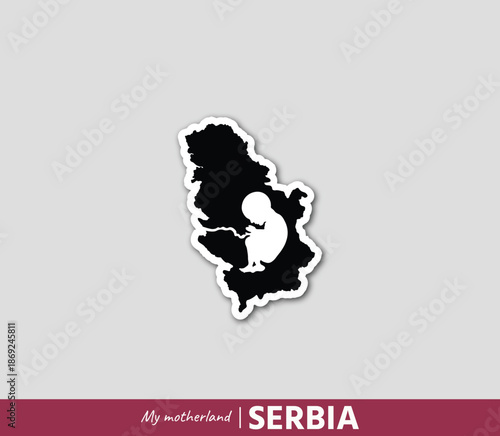 Powerful Serbia map illustration symbolizing birth, roots and national identity. Emotional motherland concept blending geography and human origin.