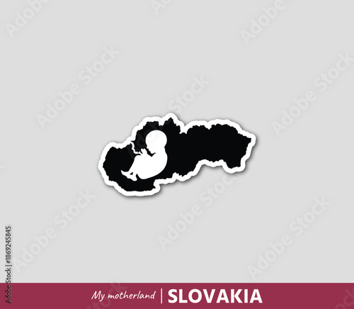 Powerful Slovakia map illustration symbolizing birth, roots and national identity. Emotional motherland concept blending geography and human origin.
